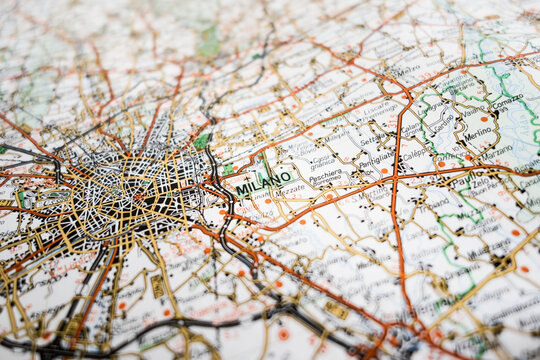 Road map over Milano in Italy