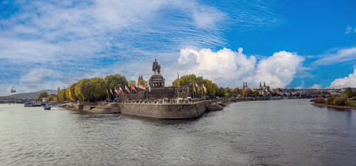 German Corner (Deutches Eck) at the confluence of the Rhine and Moselle rivers in Koblenz, Rhineland-Palatinate, Germanys