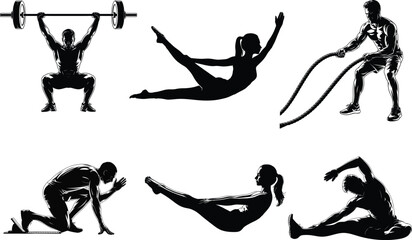 Plank Exercise Silhouette Core Workout Fitness Vector
