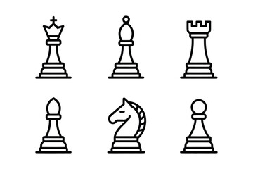 Strategic chess pieces and board game line icon set © Md