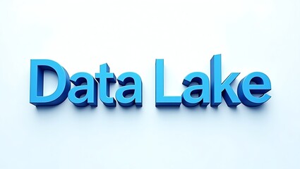 Vibrant blue 'Data Lake' text rendered in 3D, symbolizing digital storage and information