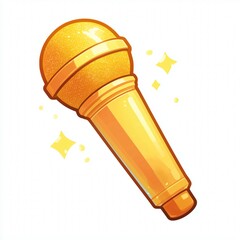 Golden microphone illustration for podcast logo, app or website button