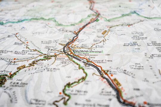 Road map over Vipiteno in Italy