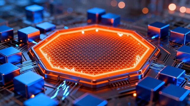 Futuristic circuit board with glowing center