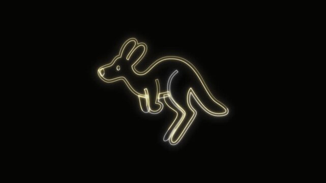 Kangaroo Icon Neon Seamless Loop 4K with Black Background Animated Promotional Typography for Video Editing