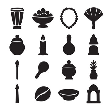 Candombe Ritual Symbols & Objects Silhouettes. eps