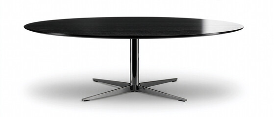 Round Black Dining Table with Chrome Pedestal Base - Modern Minimalist Interior Design