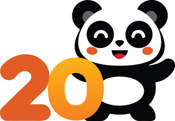 Happy panda celebrating 20 isolated on transparent background © Orpita