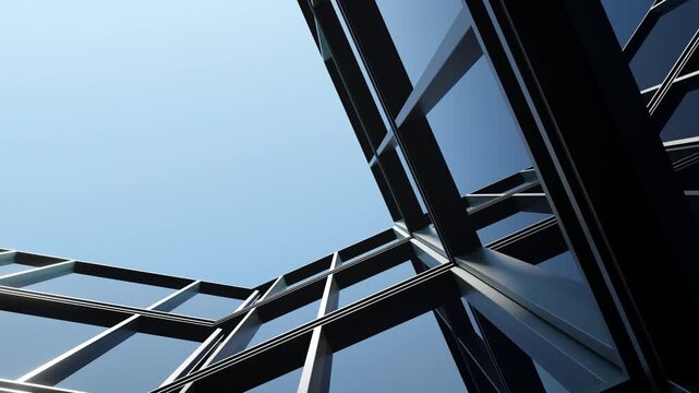 Corporate office building with glass window and steel frame, Business or financial concept with modern real estate architecture, 3d animation