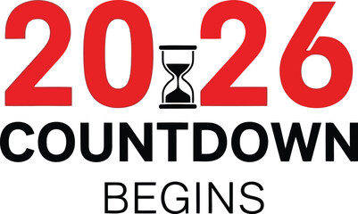 2026 countdown begins, red and black typography Vector © Jamila