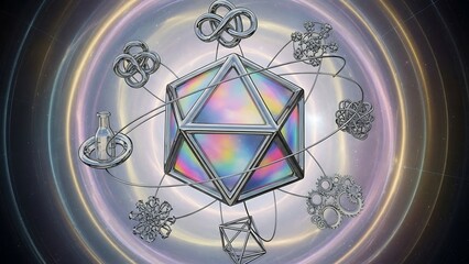 Geometric Dodecahedron with Crystal Structure and Symbols.