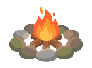 Campfire using woods surrounded with stones