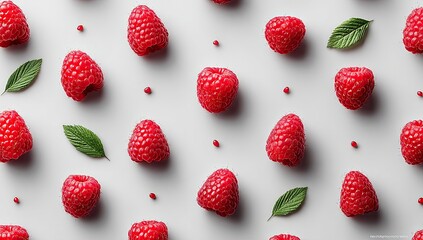 Berry fresh repeat, pink raspberries and verdant leaves