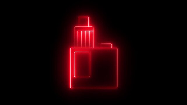 neon Vape mod device icon animation on black background. Vape cigarette icon. Vape smoking tool. Vaporizer Device. Electronic cigarette icon animation. 4k motion video.