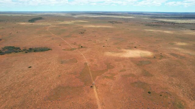 Driving across the flat desert plain