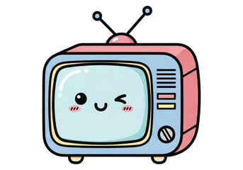 Cute Animated Style Vintage TV Illustration, Cut Out, Clipping Path, Isolated on a Transparent PNG Background.