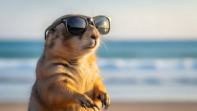 A stylish gopher enjoys a day at the beach with sunglasses