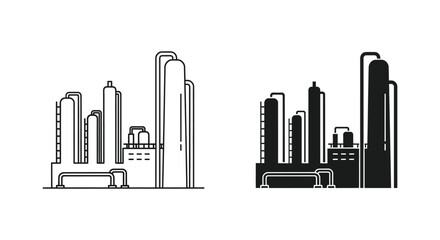 Obraz premium Industrial complex building designs contrasting line work and solid forms a striking silhouette