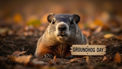 Groundhog day celebration with furry weather predictor