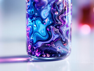 glass of water on blue