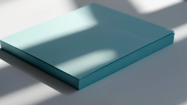 Light blue paper stack with shadows on a clean white surface.