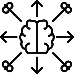 Brain with radiating keys and arrows icon mind thinking