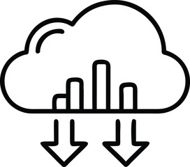 Cloud computing icon with download arrows and bar chart on white background