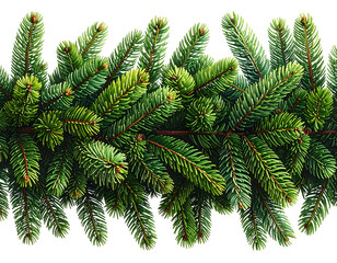 A collection of lush green Christmas fir branches shown from a front view dense nee