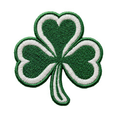 Green White Embroidered Shamrock Patch on White Background for St Patrick Day Decoration