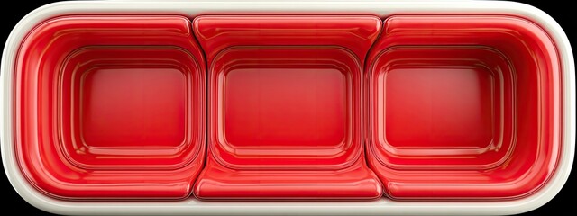 Three red, glossy recessed sections in an off-white frame
