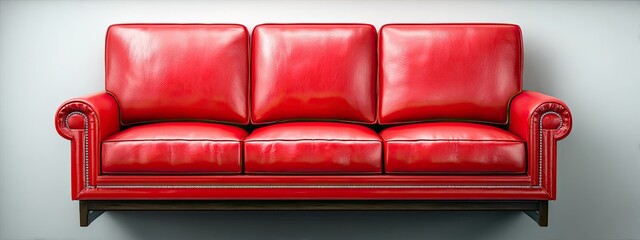 Red leather sofa on wall