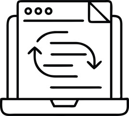 Laptop screen with document and refresh arrows icon