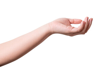 isolated of female hand holding something like a bottle or can.