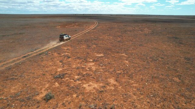 Driving across the flat desert plain