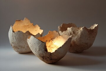 Decorative artisan bowls with soft glow for interior design and home decor