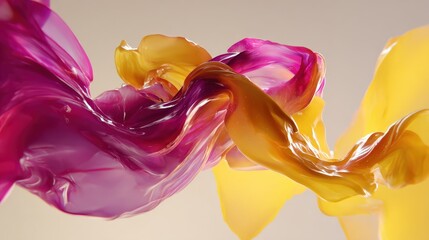 Abstract colorful fluid shapes in motion with pink and yellow hues