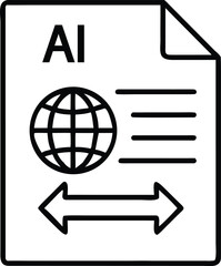 Document icon with AI, globe, and arrows artificial intelligence