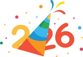 Celebrating new year 2026 isolated on transparent background
