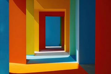 Bright colorful architectural passageways with vivid geometry and light play