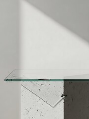 Minimalist glass table top in sunlight