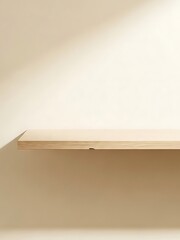 Minimalist wooden shelf against white wall