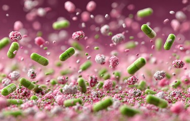 Pills, round bits, and particles suspended in air