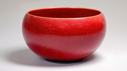 Glossy red ceramic bowl with smooth curvature and natural finish for culinary or decorative use