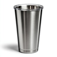 Metal tumbler with clear lid, on white