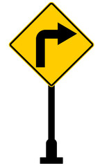 Roadsign turn right symbol with yellow background vector illustration for educational purpose ready to print or digital usage