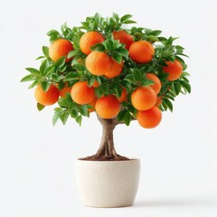 Miniature orange tree full of fruit in a white pot
