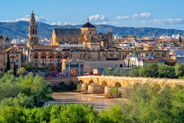 Cordoba, Spain. Roman bridge. Mezquita and Alcazar	