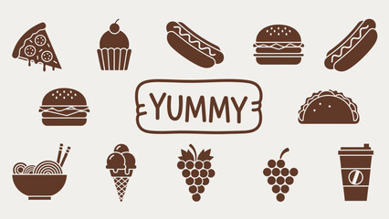 Vector Food Illustration Collection &ndash; Yummy Brown Stock Symbols for Web Design