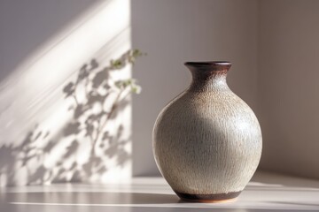 Elegant ceramic vase with textured surface and natural lighting