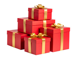 A refined set of red gift boxes neatly stacked in an elegant vertical arrangement